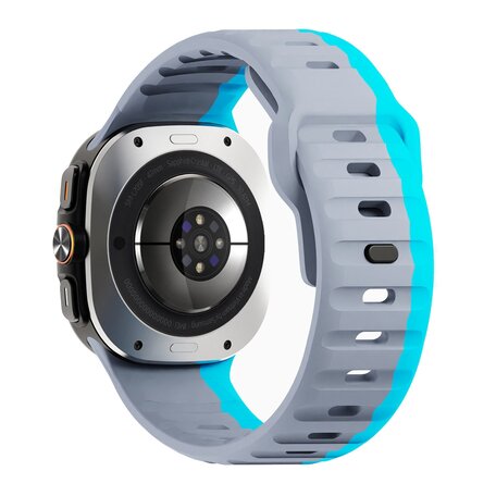 Wave siliconen bandje - Grijs met blauw - Samsung Galaxy Watch Ultra 47mm