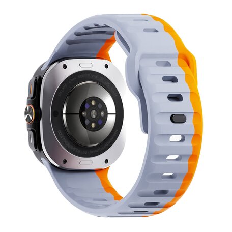 Wave siliconen bandje - Grijs met oranje - Samsung Galaxy Watch Ultra 47mm