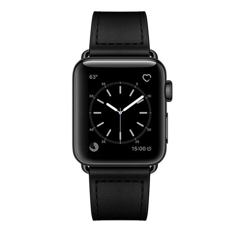 Leren bandje - Zwart - Geschikt voor Apple Watch 38mm / 40mm / 41mm / 42mm