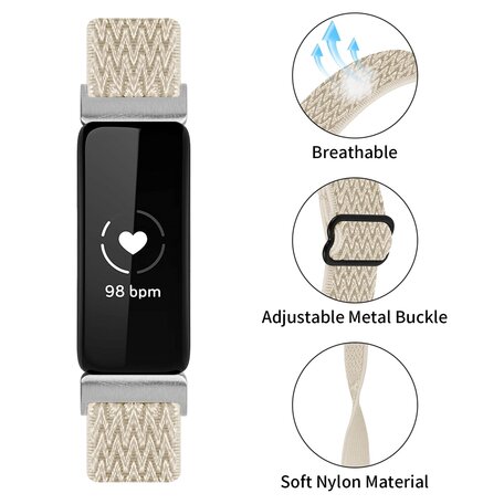 Fitbit Inspire 3 - Elastische solo loop nylon bandje - Beige