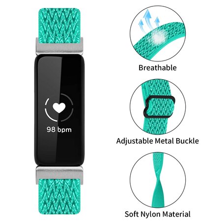 Fitbit Inspire 3 - Elastische solo loop nylon bandje - Turquoise