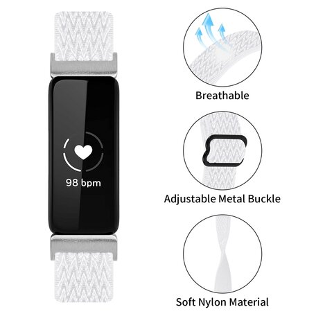 Fitbit Inspire 3 - Elastische solo loop nylon bandje - Wit