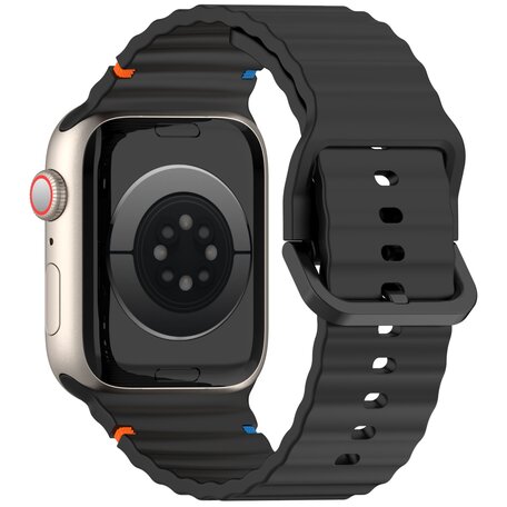 Wave sportband - Zwart - Geschikt voor Apple Watch 44mm / 45mm / 46mm / 49mm