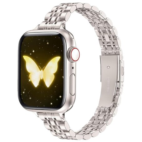 Stalen slim fit band - Sterrenlicht / Starlight - Geschikt voor Apple watch 44mm / 45mm / 46mm / 49mm