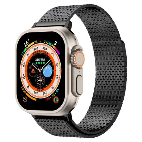 Stainless Steel Loop band - Zwart - Extra strong - Geschikt voor Apple Watch 44mm / 45mm / 46mm / 49mm