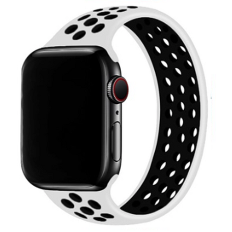 Solo Loop Sportbandje - Maat: S - Wit + Zwart - Geschikt voor Apple Watch 44mm / 45mm / 46mm / 49mm