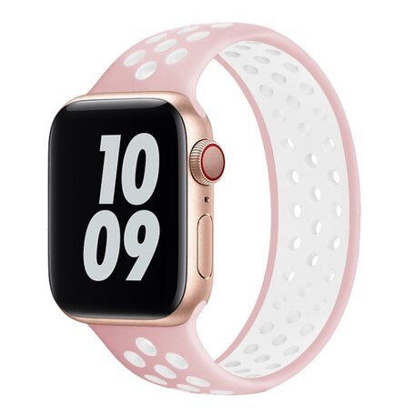 Solo Loop Sportbandje - Maat: S - Roze + Wit - Geschikt voor Apple Watch 44mm / 45mm / 46mm / 49mm