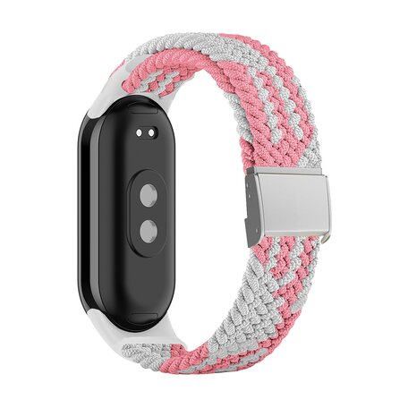 Braided nylon bandje - Roze met wit - Xiaomi Smart Band 8 & 9