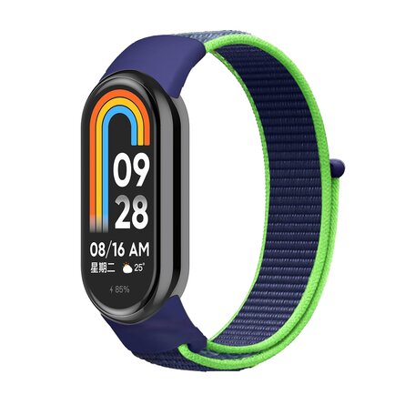 Sport loop nylon bandje - Donkerblauw met groen - Xiaomi Smart Band 8 & 9