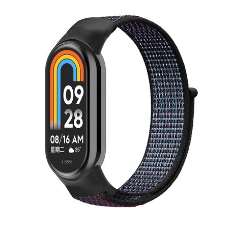 Sport loop nylon bandje - Zwart met paars - Xiaomi Smart Band 8 & 9