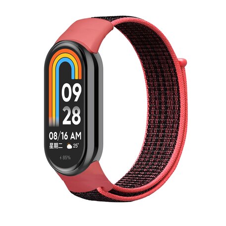 Sport loop nylon bandje - Zwart met lichtrood - Xiaomi Smart Band 8 & 9