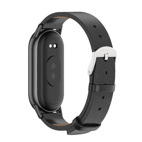 PU leren bandje - Zwart met zwarte aansluiting - Xiaomi Smart Band 8 & 9