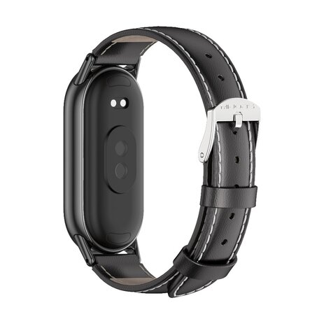 Echt leren bandje - Zwart met zwarte aansluiting - Xiaomi Smart Band 8 & 9