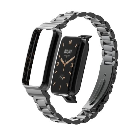 Metalen schakelband met case - Zwart - Xiaomi Smart band 7 Pro