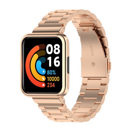 Stalen schakelband met case - Rosé goud - Xiaomi Redmi Watch 2 (Lite)