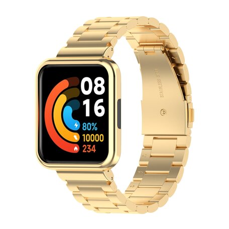 Stalen schakelband met case - Goud - Xiaomi Redmi Watch 2 (Lite)