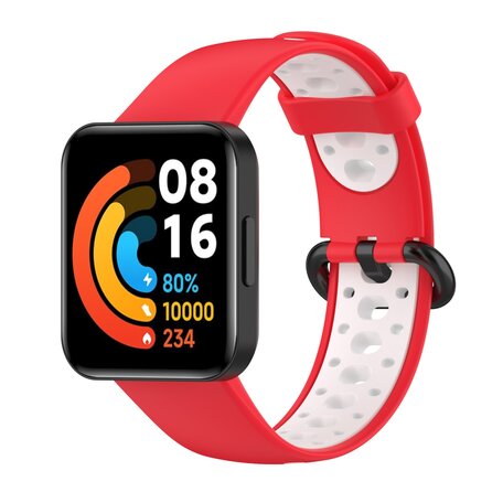 Tweekleurige sportband - Rood met wit - Xiaomi Redmi Watch 2 (Lite)