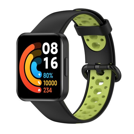 Tweekleurige sportband - Zwart met groen - Xiaomi Redmi Watch 2 (Lite)