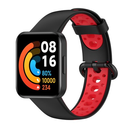 Tweekleurige sportband - Zwart met rood - Xiaomi Redmi Watch 2 (Lite)