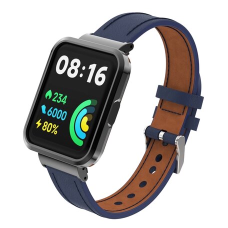 Leren band met case - Donkerblauw - Xiaomi Redmi Watch 2 (Lite)