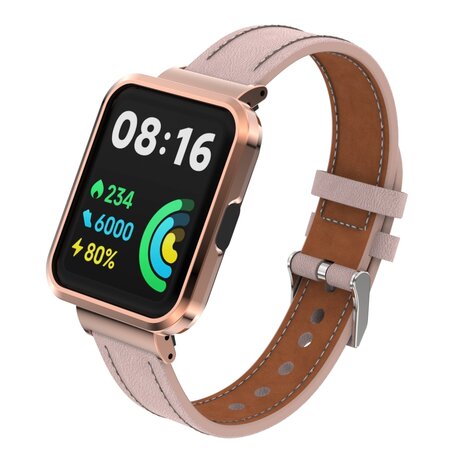 Leren band met case - Roze - Xiaomi Redmi Watch 2 (Lite)