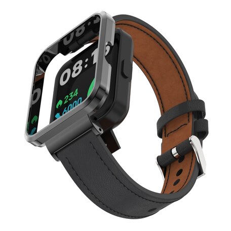 Leren band met case - Zwart - Xiaomi Redmi Watch 2 (Lite)