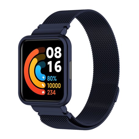 Milanese bandje met case - Donkerblauw - Xiaomi Redmi Watch 2 (Lite)