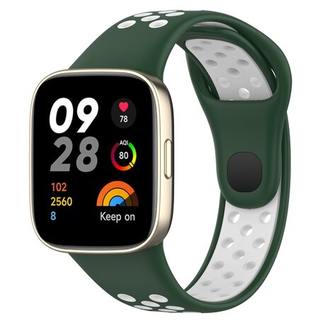 Siliconen sportband - Donkergroen met wit - Xiaomi Redmi Watch 3