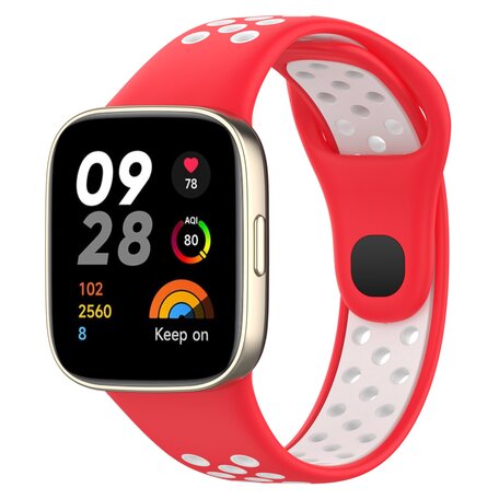 Siliconen sportband - Rood met wit - Xiaomi Redmi Watch 3