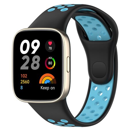 Siliconen sportband - Zwart met blauw - Xiaomi Redmi Watch 3