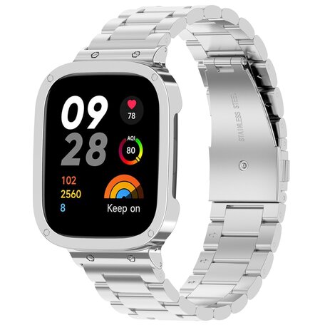 Stalen schakelband met case - Zilver - Xiaomi Redmi Watch 3