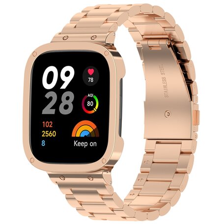 Stalen schakelband met case - Rosé / champagne goud - Xiaomi Redmi Watch 3