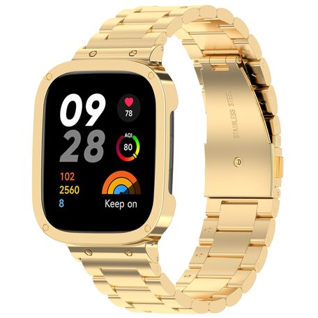 Stalen schakelband met case - Goud - Xiaomi Redmi Watch 3