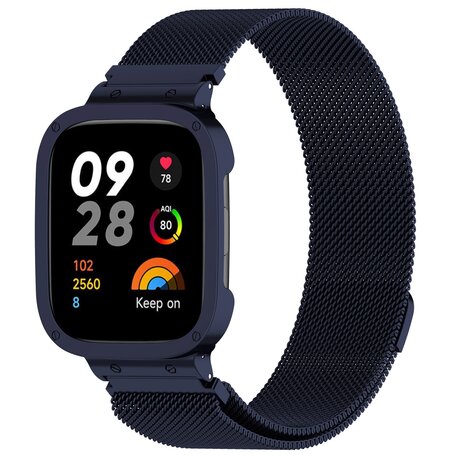 Milanese bandje met case - Donkerblauw - Xiaomi Redmi Watch 3