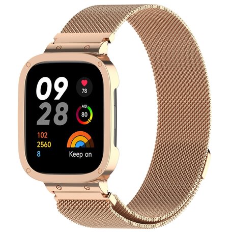 Milanese bandje met case - Champagne goud - Xiaomi Redmi Watch 3 / Mi Watch Lite 3