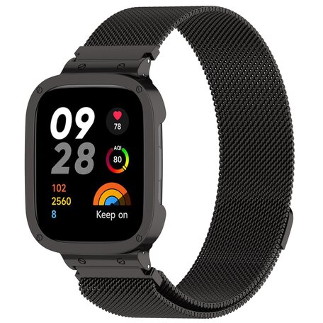 Milanese bandje met case - Zwart - Xiaomi Redmi Watch 3