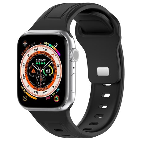 Square siliconen band - Zwart - Geschikt voor Apple Watch 44mm / 45mm / 46mm / 49mm