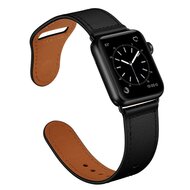 Leren bandje - Zwart - Geschikt voor Apple Watch 42mm / 44mm / 45mm / 49mm