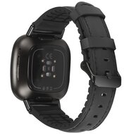 Fitbit Versa 3 / Sense 2 in 1 - leer + siliconen bandje - Zwart