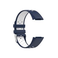 Smartwatchbandjes  FitBit Charge 5 Sportbandje met gesp - Donkerblauw / wit - Tweekleurig - Maat: L - By Qubix Fitbit charge bandje Smartwatchbandjes