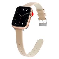 Smartwatchbandjes By Qubix Leren Slim Fit bandje - Beige - Geschikt voor Apple Watch bandje 42 / 44 / 45 / Ultra / 49mm leder leren iWatch band