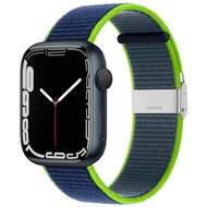 Nylon bandje met klemsluiting - Donkerblauw met groen - Geschikt voor Apple Watch 38mm / 40mm / 41mm