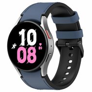 Samsung Galaxy Watch 5 - 40mm & 44mm - Maat: large - leer + siliconen bandje - Donkerblauw