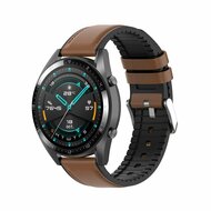 By Qubix Samsung Galaxy Watch - 46mm - leer + siliconen bandje - Bruin - Bandbreedte: 22mm