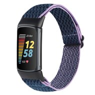 FitBit Charge 5 Elastische solo loop nylon bandje - Donkerblauw met paars