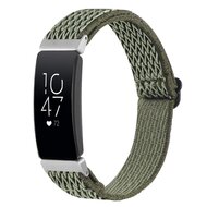 Compatible FitBit Inspire 2 Elastische solo loop nylon bandje - Donkergroen - By Qubix - Smartwatchbandje - siliconen sport bandje iWatch band