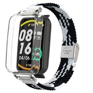 Braided nylon bandje met case - Zwart met wit - Xiaomi Smart band 7 Pro