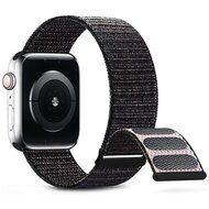 Nylon sport loop band - Zwart gemêleerd - Extra sterke klittenbandsluiting - Geschikt voor Apple Watch 42mm / 44mm / 45mm / 49mm