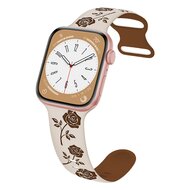 Siliconen bandje met rozen - Sterrenlicht / bruin - Geschikt voor Apple Watch 42mm / 44mm / 45mm / 46mm / 49mm