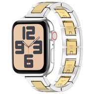 Slim Stainless steel quick-release band (small) - Zilver met goud - Geschikt voor Apple watch 44mm / 45mm / 46mm / 49mm